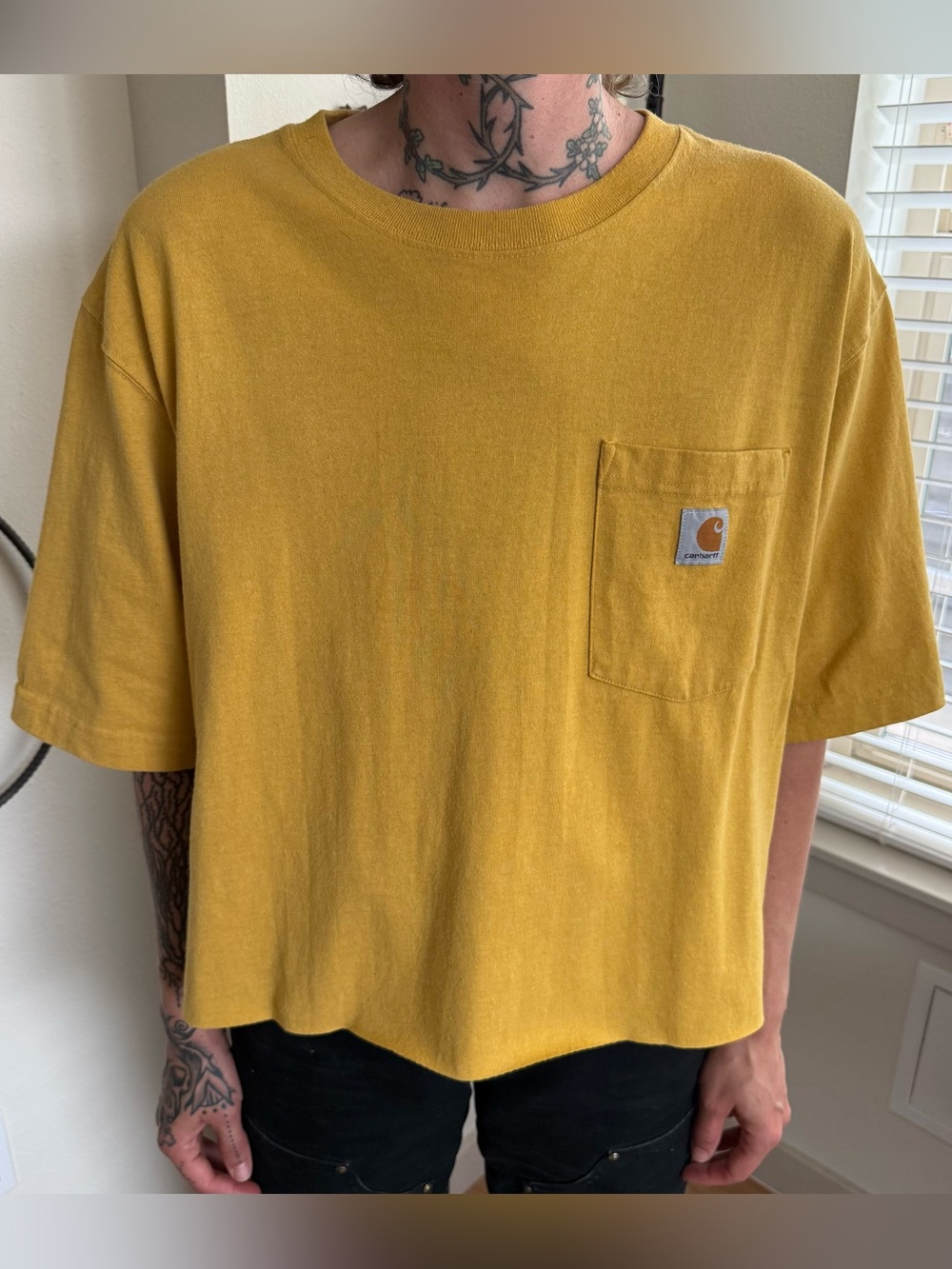 Carhartt K87 Yellow Cropped Boxy SS Pocket Tee ~ Size Large